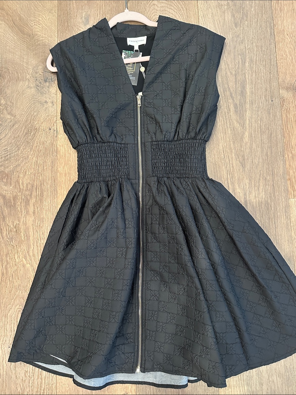 entro Black Zip-Front Smocked-Waist Mini Dress for Gameday